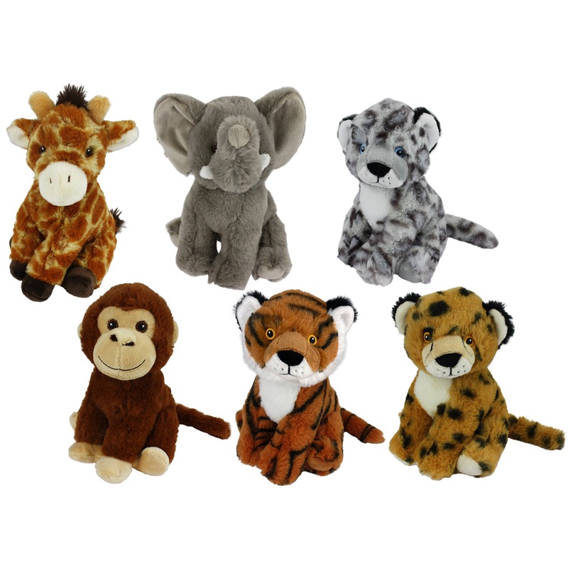 Multipet Eco Safari Animal Plush Dog Toy Assorted (Tiger, Elephant, Giraffe, Snow Leopard, Lion, and Monkey) 8