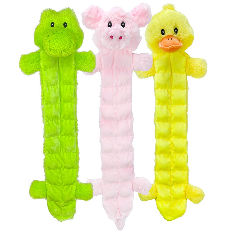 Multipet Long Squeaker Mat Plush Dog Toy  Assorted Animals 24