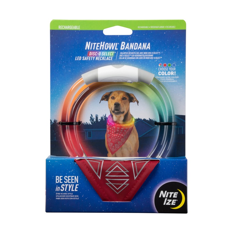 Nite Ize NiteHowl Bandana Rechargeable LED Safety Necklace – Disc-O Select – Red