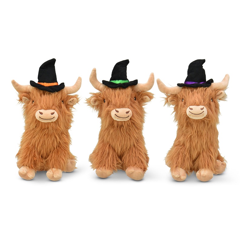Multipet Highland Cow Shaggy w/ Witch Hat Dog Toy 8