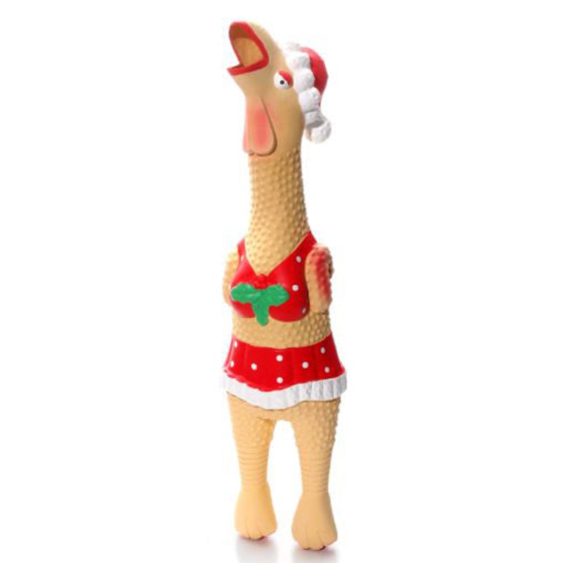 Outward Hound Squawkers Christmas Henrietta Latex Rubber Chicken Large Tan