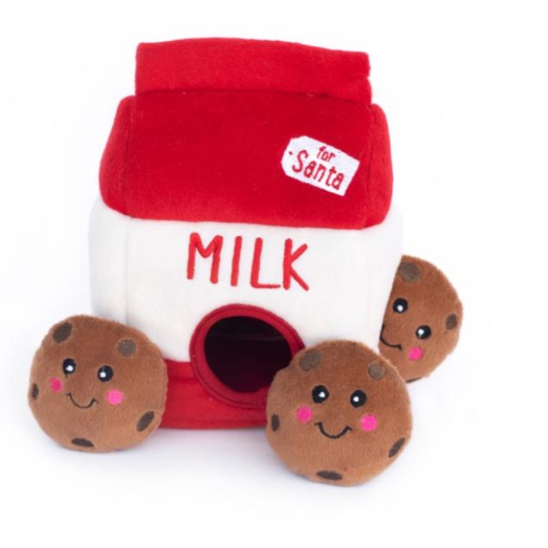 Zippy Paws Holiday Burrow Santa’s Milk And Cookies Dog Toy