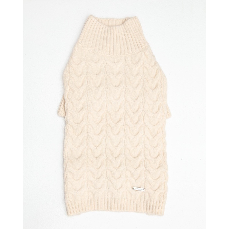 Fuzzy Knit Dog Turtleneck Sweater in Ivory