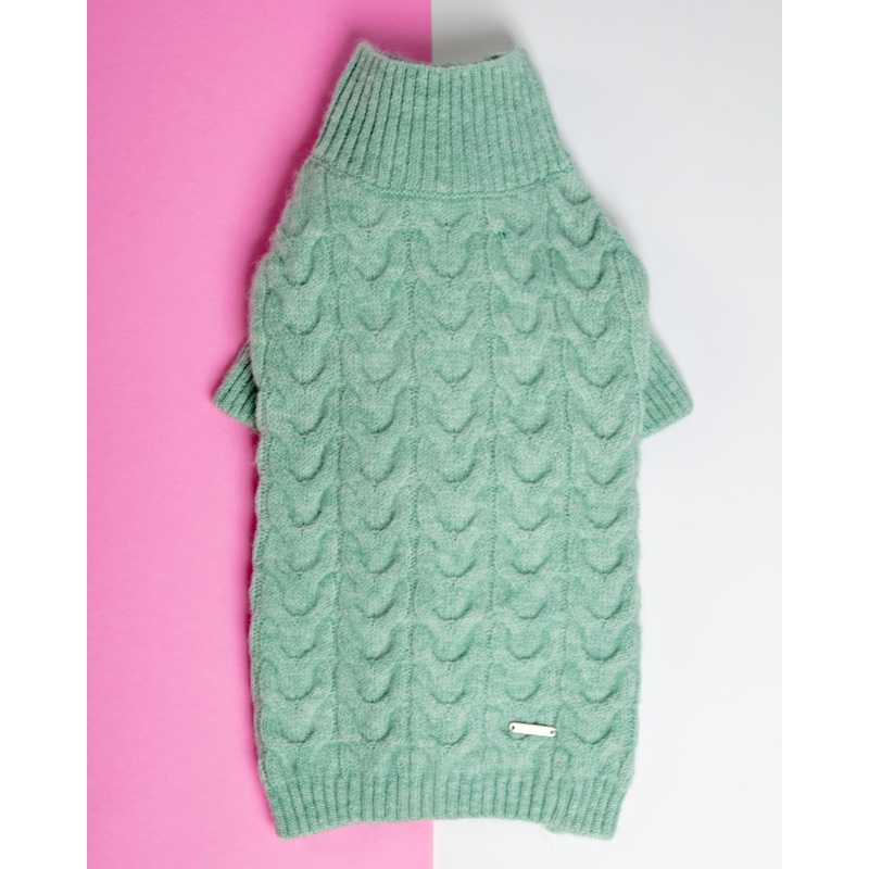 Fuzzy Knit Dog Turtleneck Sweater in Soft Mint (FINAL SALE)