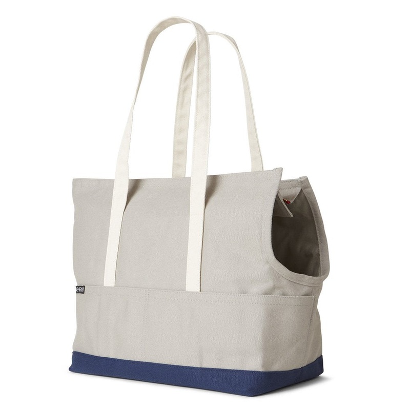 Canvas Pet Tote in Light Grey & Navy (Made in the USA) (Direct Ship)