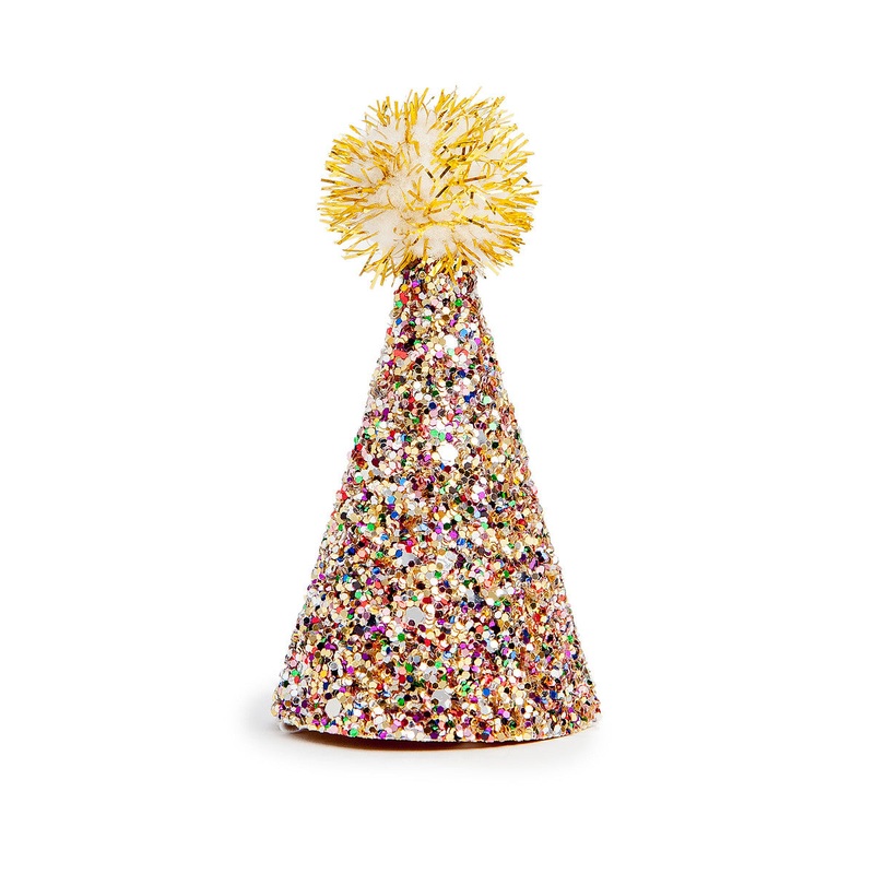 BUSTER’S PARTY SHOP | Confetti Glitter + Gold Pom Pom Mini Party Hat