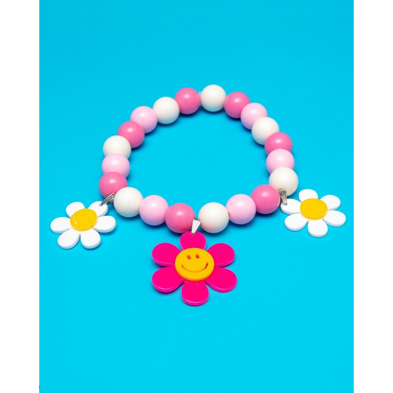 Smile Daisy with Pink Rose Beads Pet Necklace (Made in the USA)