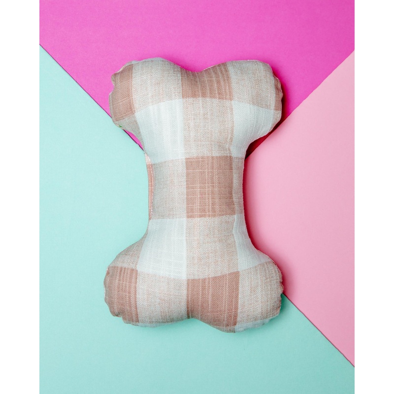 Blush Pink Gingham Dog Bone Squeaky Plush Toy (FINAL SALE)
