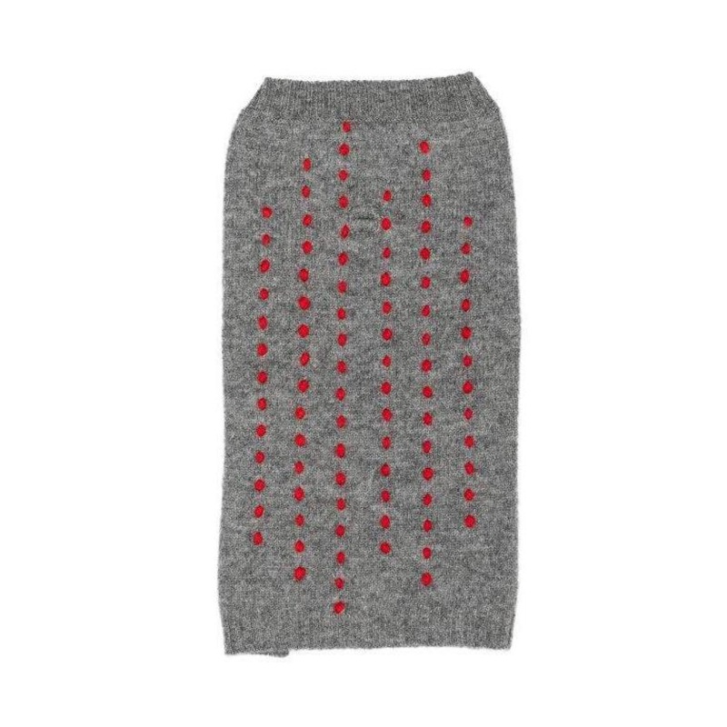 WARE OF THE DOG | Embroidered Stripe Sweater in Grey & Red