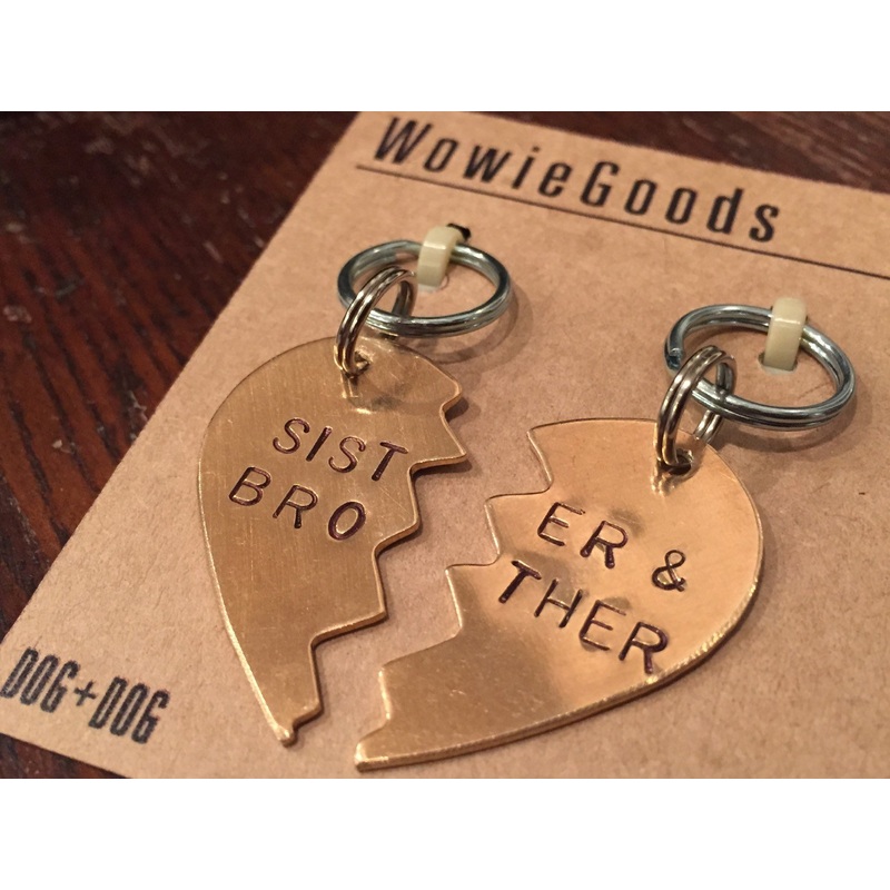 WOWIE GOODS | Brass Brother + Sister Heart Tag Set (Large)