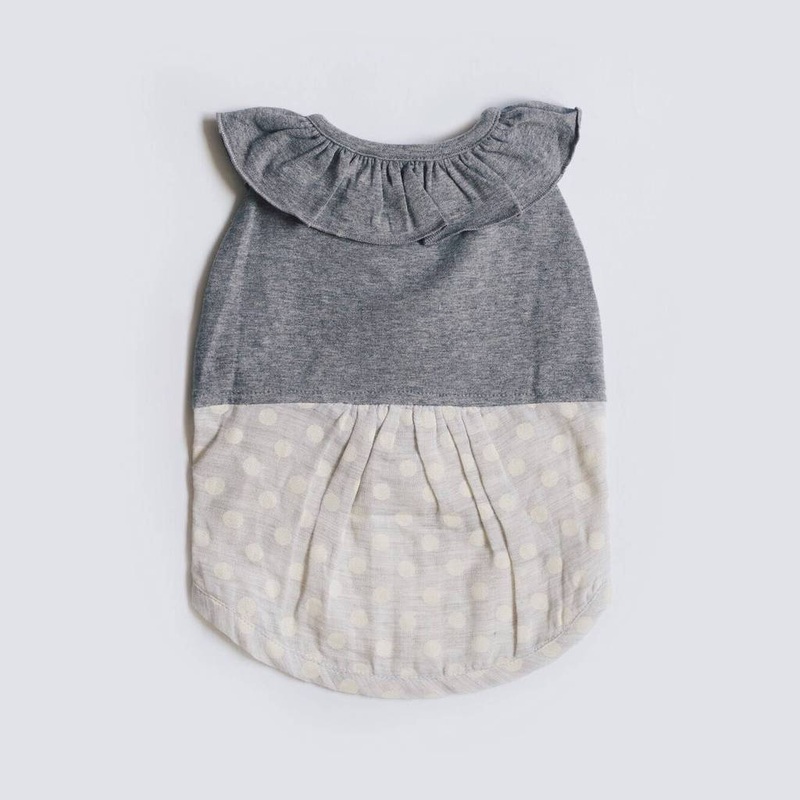 OH POP DOG | Ruffle Dress in Grey Polka Dot