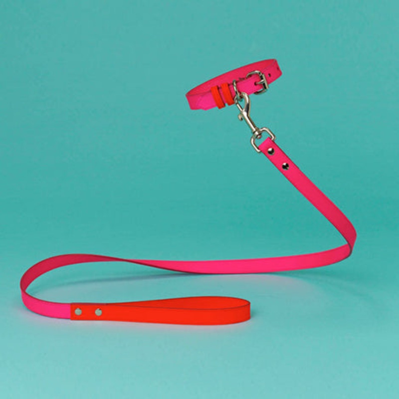WARE of the DOG | Two Tone Leather Leash in Pink / Orange