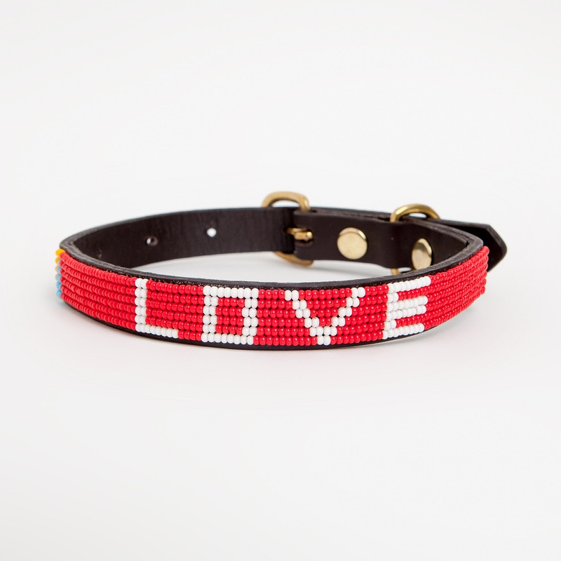 Red Beaded Love Dog Collar|Small|Medium|Large