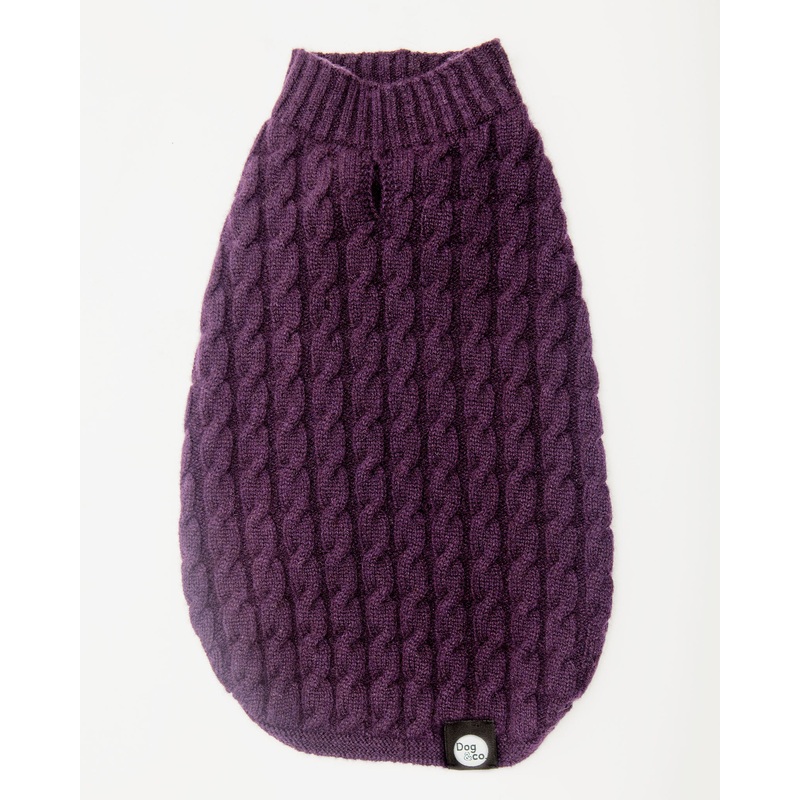 The Topo Cashmere Cable Knit Dog Sweater in Blackcurrant