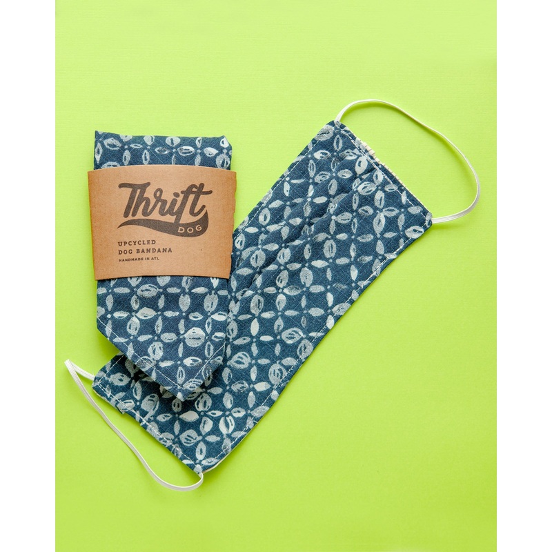 Face Mask & Dog Bandana Set in Blue Petal Print