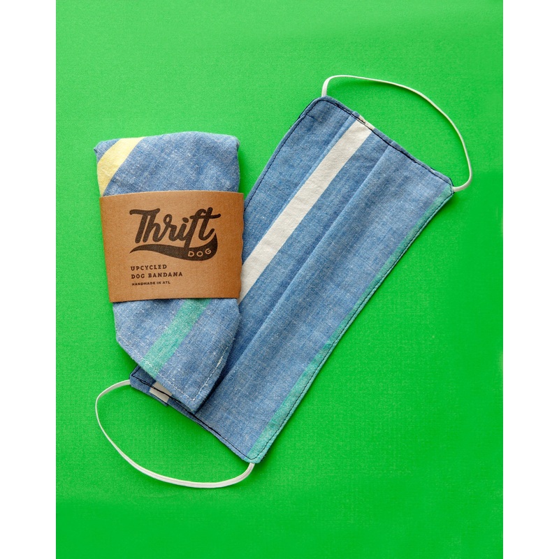 Face Mask & Dog Bandana Set in Light Blue Stripe