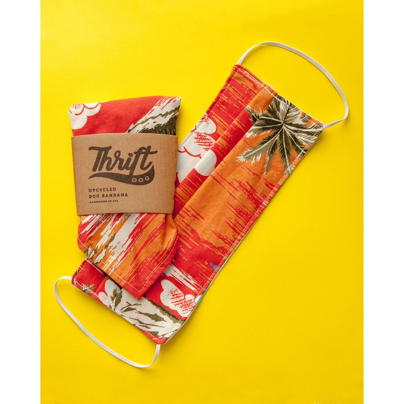 Face Mask & Dog Bandana Set in Orange Hawaiian