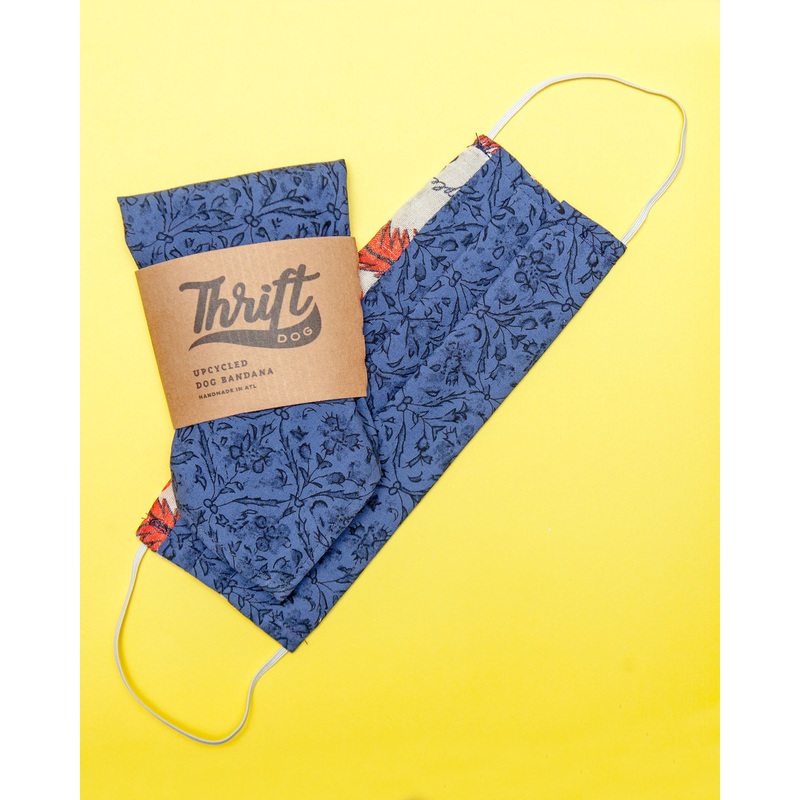 Matching Face Mask & Dog Bandana Set in Blue & Black