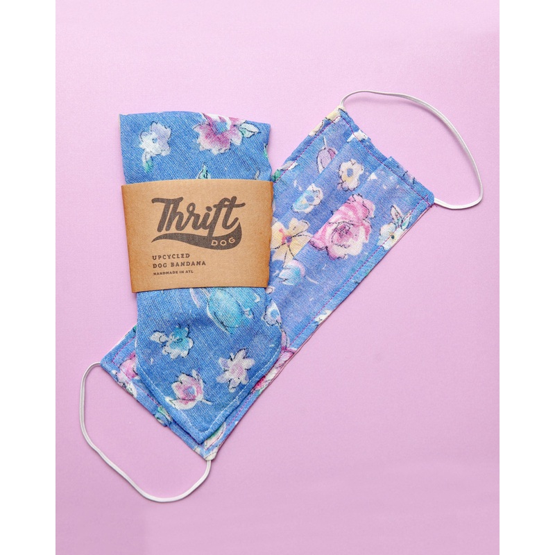 Matching Face Mask & Dog Bandana Set in Blue & Pink Floral (Immediate Ship)