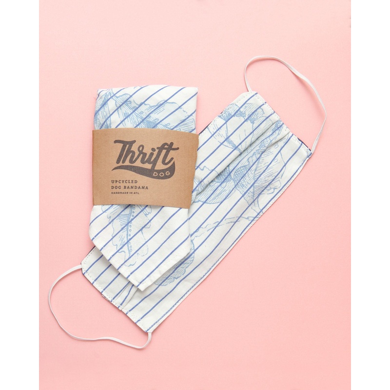 Matching Face Mask & Dog Bandana Set in Floral Stripe (Immediate Ship)