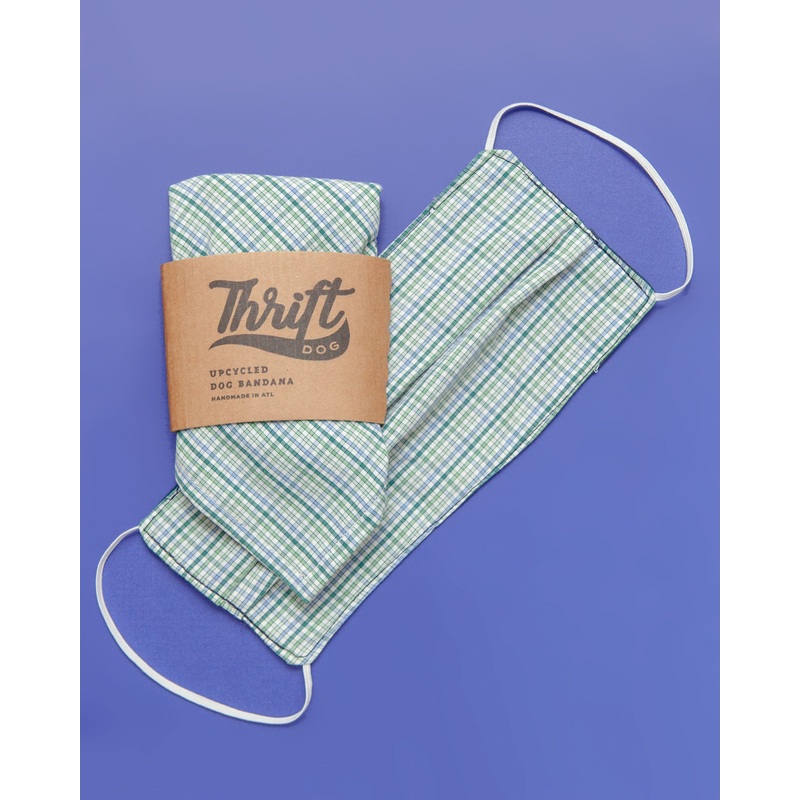Matching Face Mask & Dog Bandana Set in Green Check (Immediate Ship)