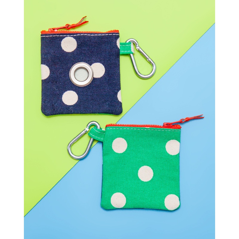 Polka Dot Canvas Pouch in Blue/Green
