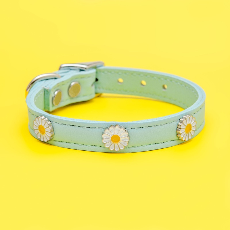 Daisy Dog Collar in Blue Leather (Made in the USA)