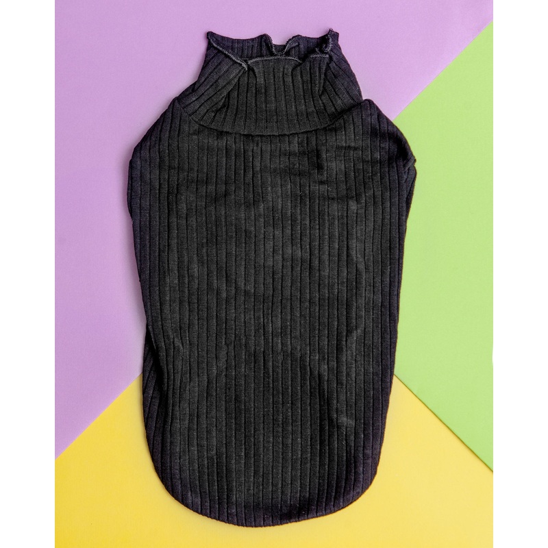 Ruffle Cuff Ribbed Dog Turtleneck in Black