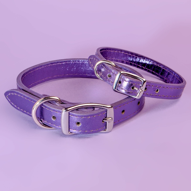 Shimmer Leather Dog Collar in Metallic Purple << FINAL SALE >>