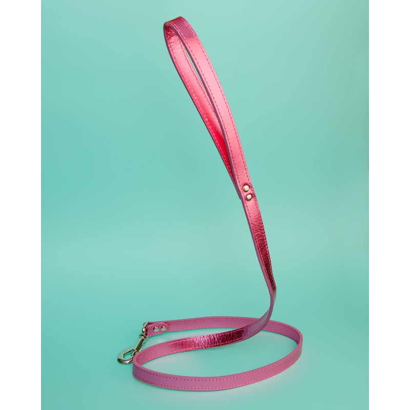 Shimmer Leather Dog Leash in Metallic Hot Pink (FINAL SALE)