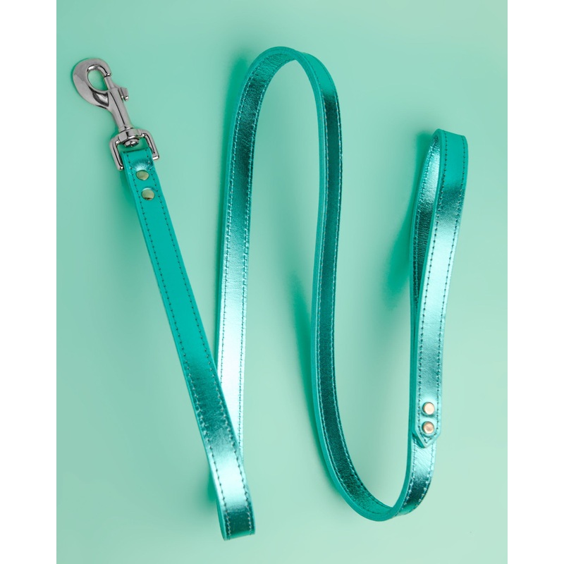 Shimmer Leather Dog Leash in Metallic Turquoise (FINAL SALE)