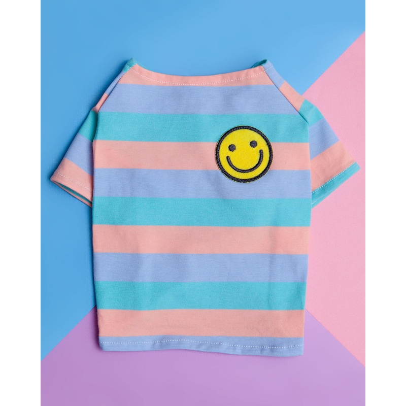 Smiley Stripe Dog T-Shirt|X-Small|Small|Medium|Large|X-Large