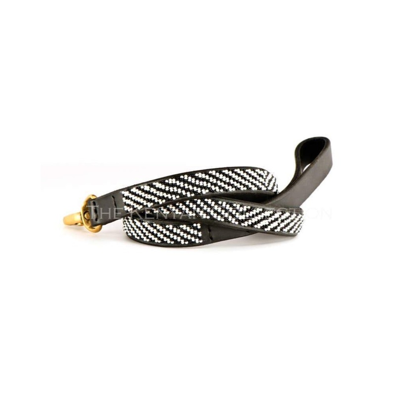 Zebra Black & White Beaded Dog Leash (FINAL SALE)