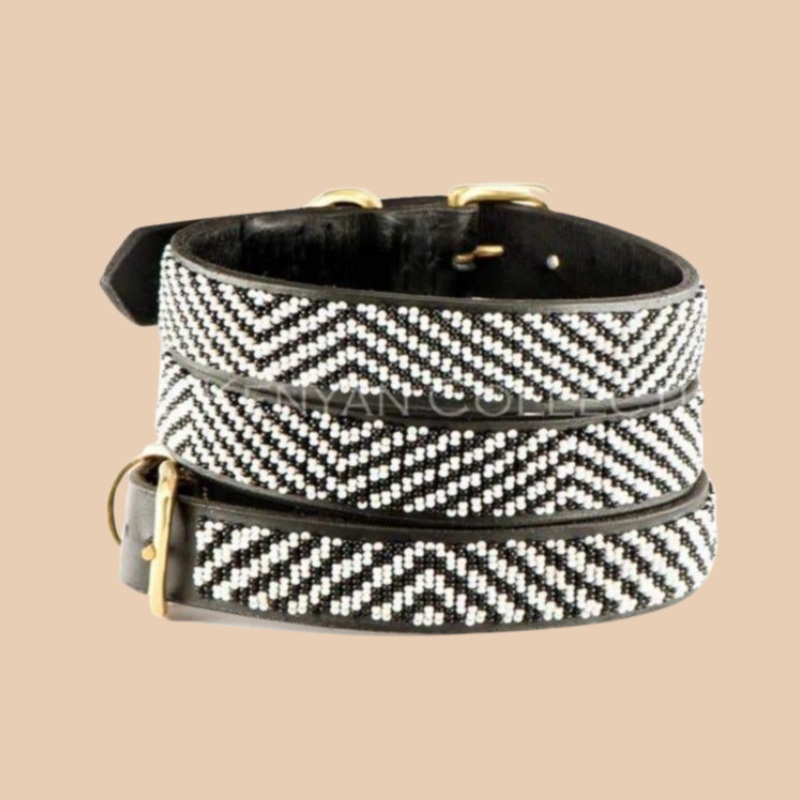 Zebra Pattern Black & White Beaded Dog Collar(FINAL SALE)