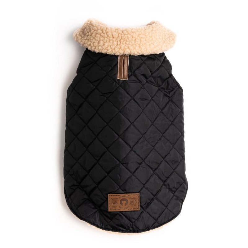 Black Quilted Faux Shearling Dog Coat (FINAL SALE)