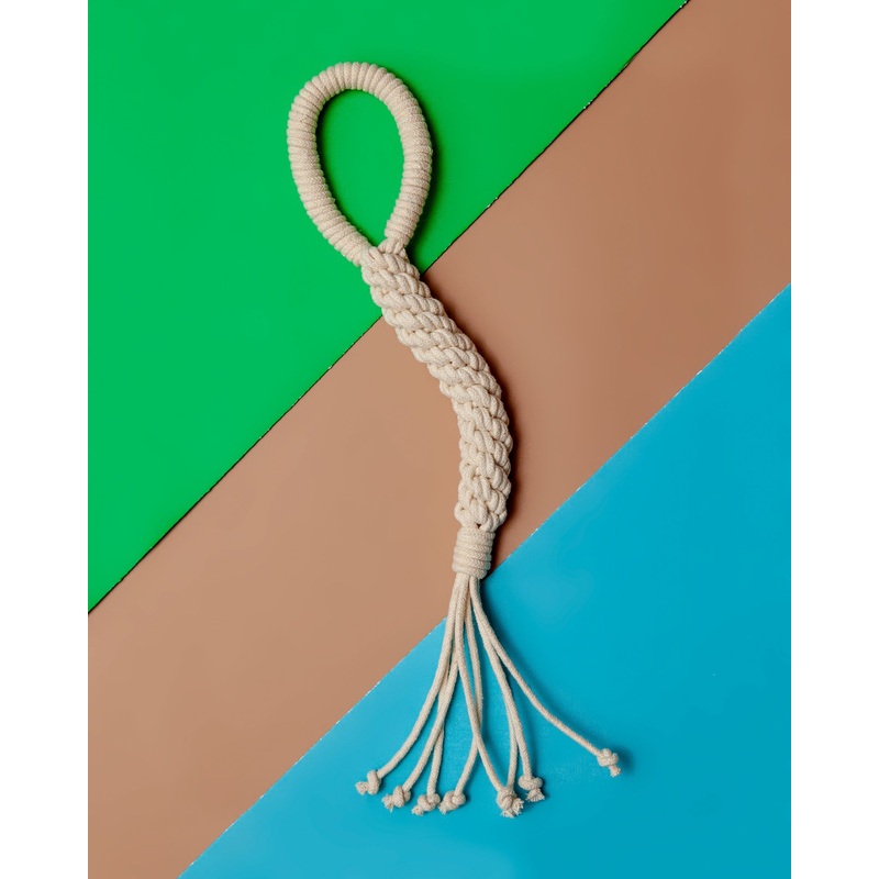 Macrame Rope Cotton Dog Tug Toy in Ivory (Made in the USA)