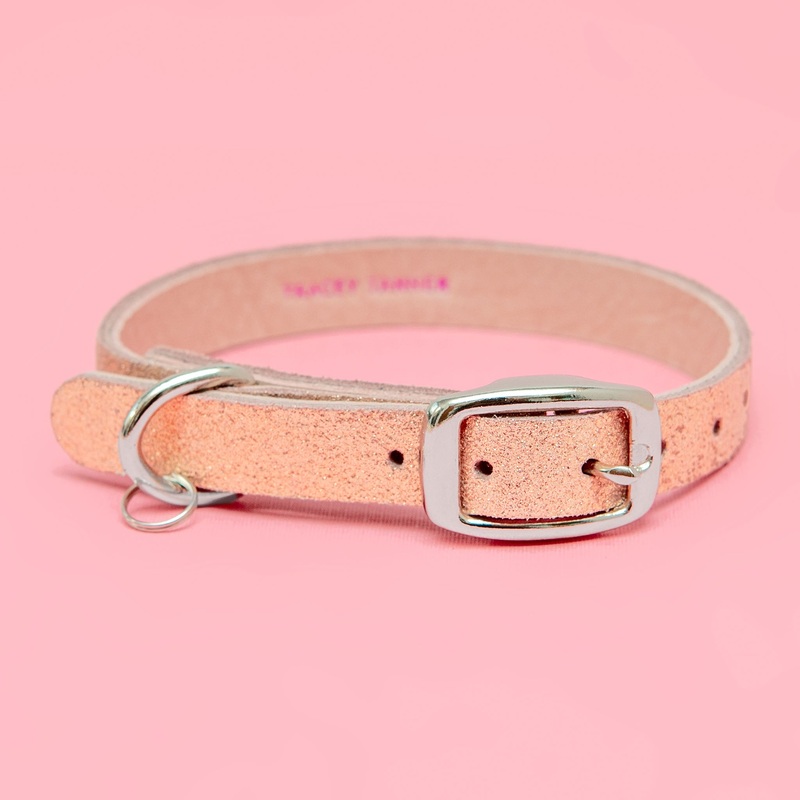 The Cleo Leather Tag Collar in Rose Gold Sparkle (DOG & CO. Exclusive)