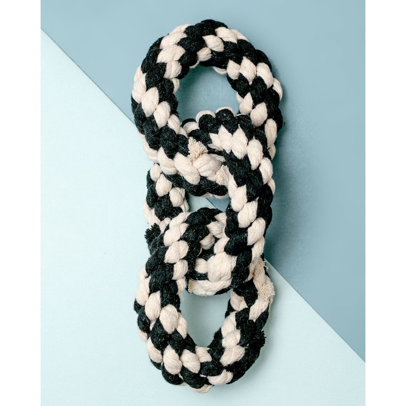 Triple Ring Rope Dog Toy in Black & White