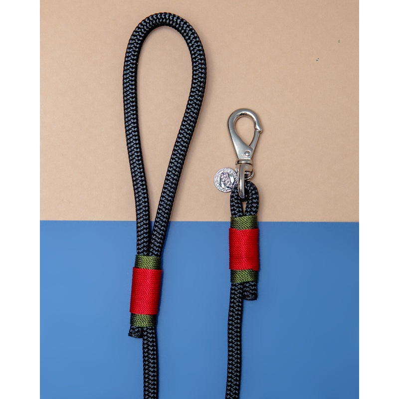 Black Rope with Red and Olive Trim Dog Leash (Made in the USA)