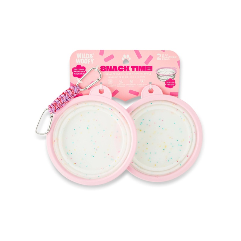 Collapsible Silicone Confetti Dog Travel Bowls (2-Pack)