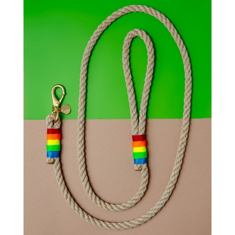 Natural Rope with Rainbow Trim Dog Leash (Made in the USA) (FINAL SALE)