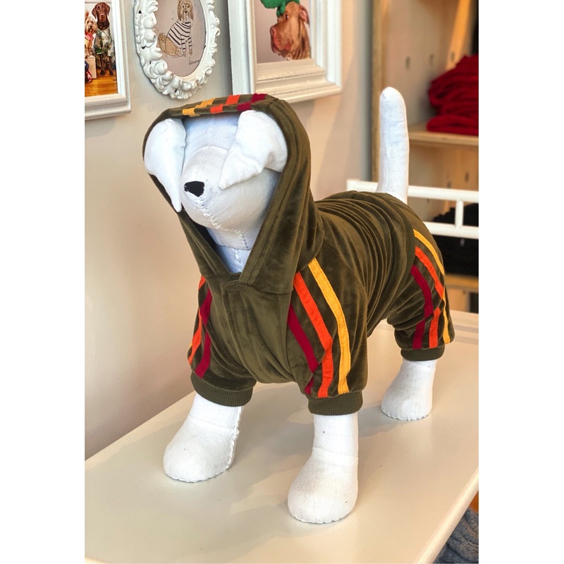 Velour Dog Jogger Onesie in Olive((CLEARANCE))