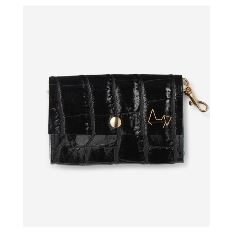 Croco-Printed Leather Poop Bag Holder in Black Patent Leather(Made in Italy)