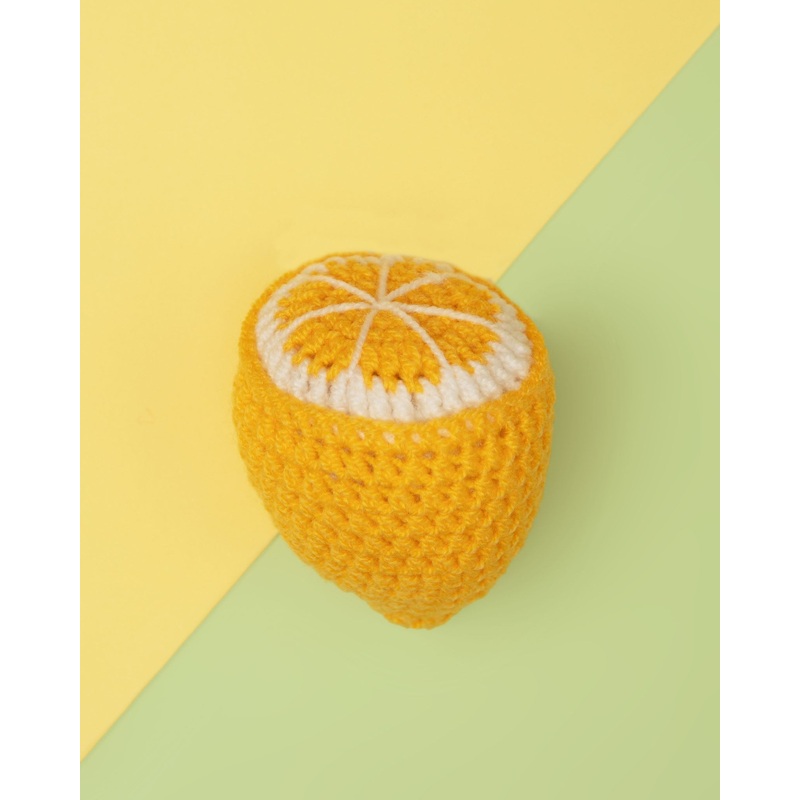 Hand-Knit Lemon Squeaky Dog Toy