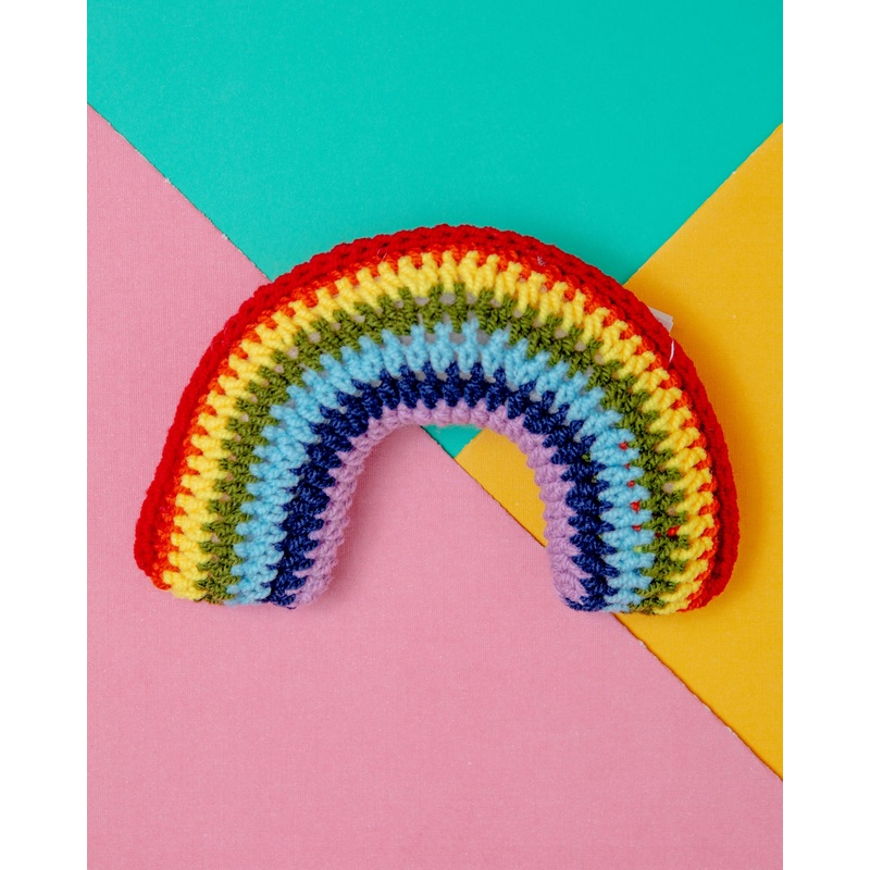 Hand-Knit Rainbow Squeaky Dog Toy