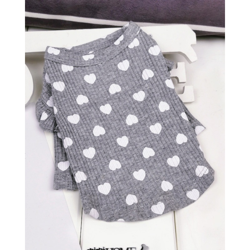 Heart Print Ruffle Tee in Grey(FINAL SALE)