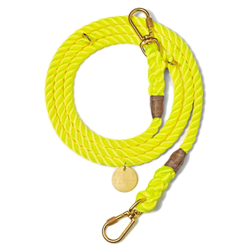 Adjustable Rope Dog Lead in Neon Yellow (Made in the USA)