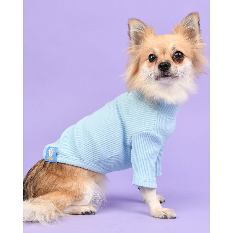 Ribbed Dog Turtleneck Tee In Light Blue