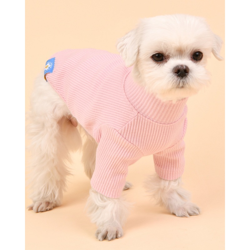 Ribbed Dog Turtleneck Tee In Pink((FINAL SALE))