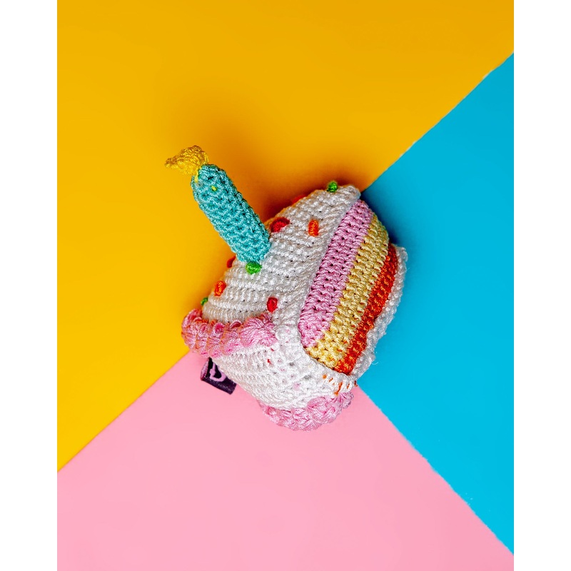 Birthday Cake Squeaky Knit Dog Toy